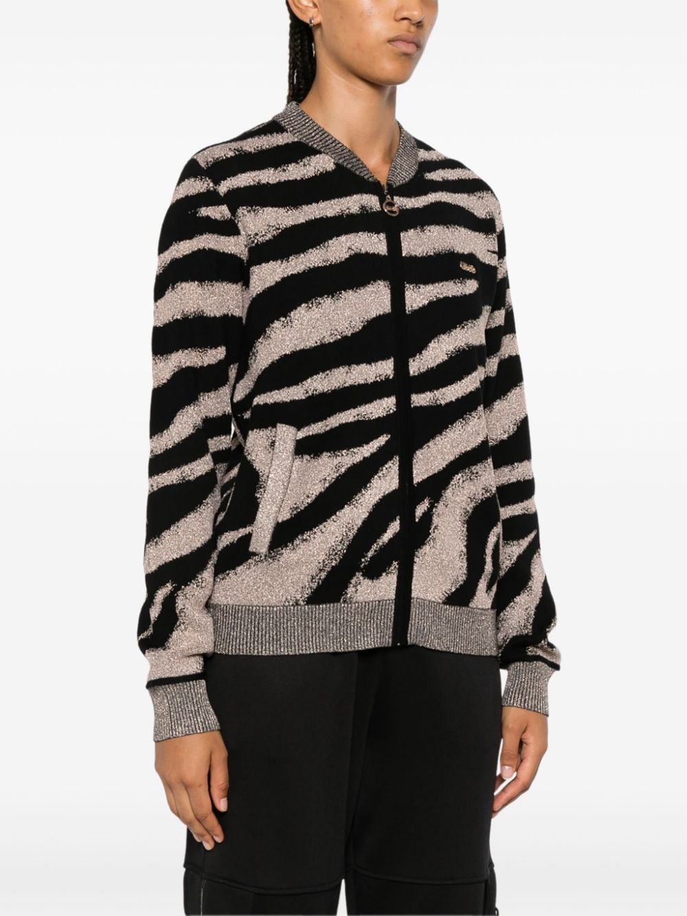 Shop Liu •jo Zebra-jacquard Cardigan In Black