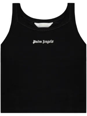 Tシャツ・カットソー PALM ANGELS LOGO RIBBED TANK TOP Palm Angels logo-embroidered Ribbed Tank Top | White | FARFETCH