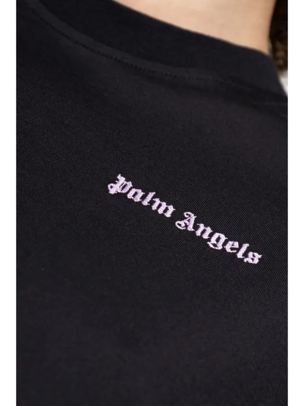 Tシャツ・カットソー PALM ANGELS Women Tops PWAA044F24JER001 1036 black Palm Angels logo-embroidered T-shirt | Black | FARFETCH