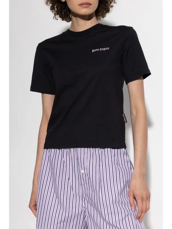 Tシャツ・カットソー PALM ANGELS Women Tops PWAA044F24JER001 1036 black Palm Angels logo-embroidered T-shirt | Black | FARFETCH