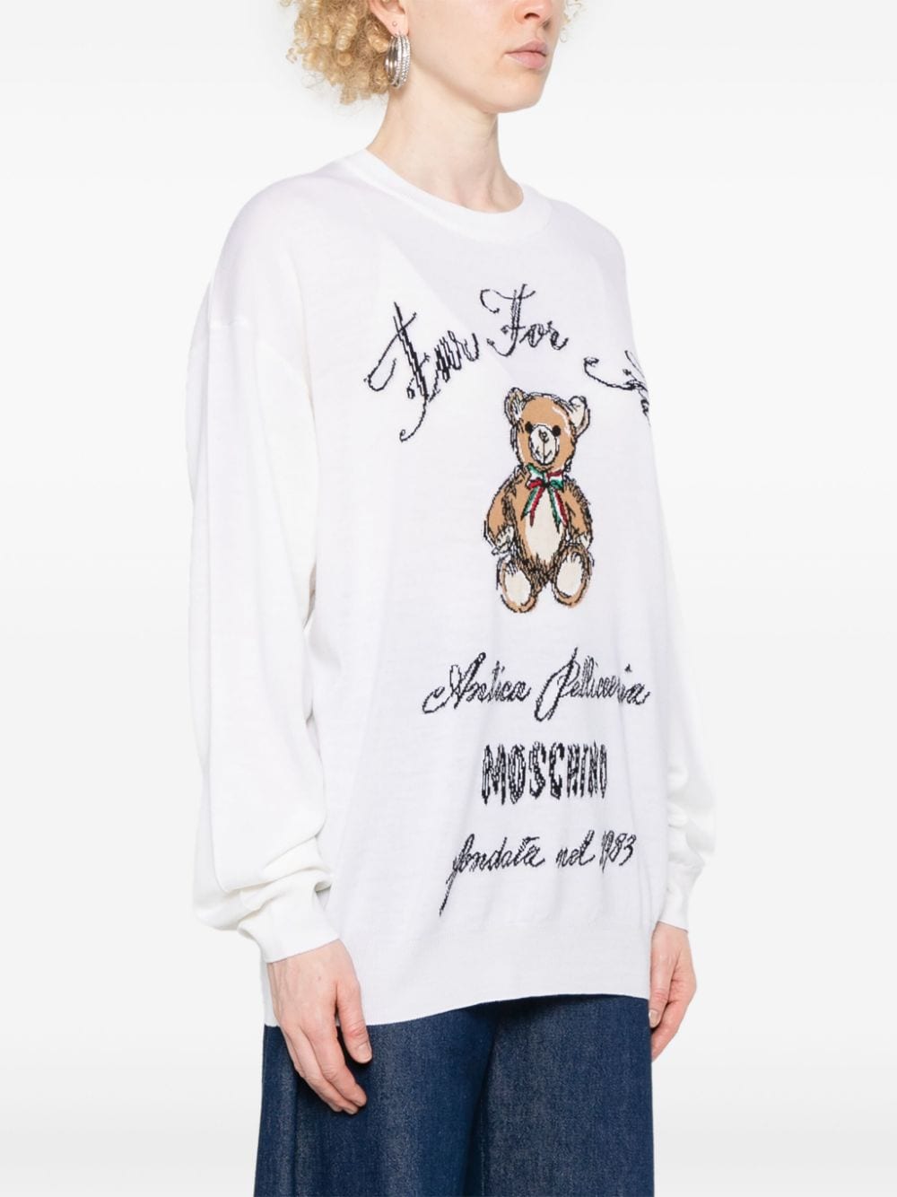 Shop Moschino Teddy Bear-intarsia Sweater In Neutrals