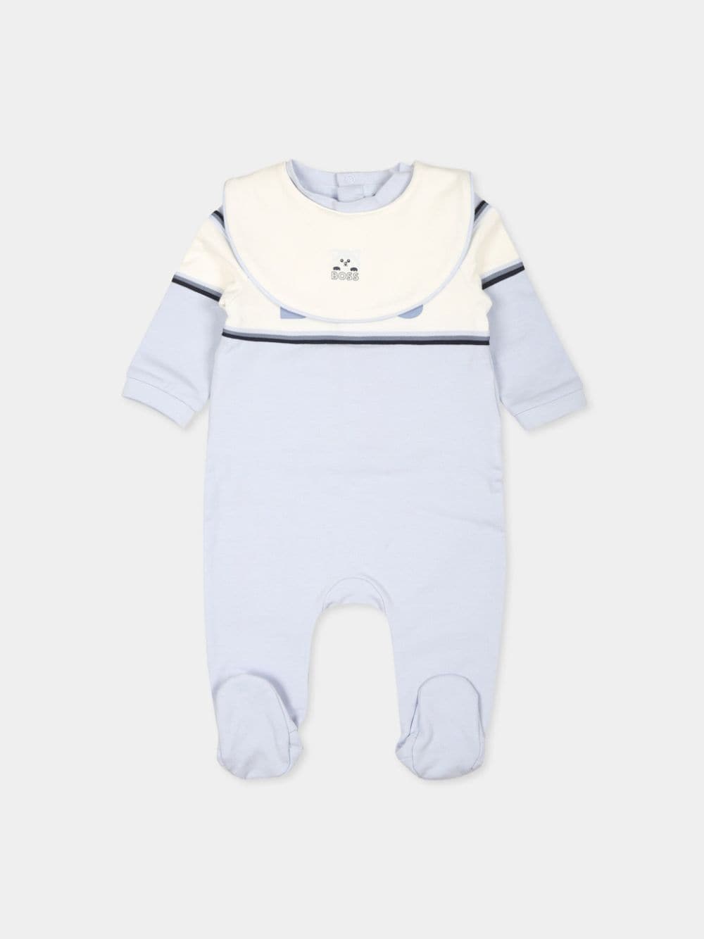 Bosswear Babies' Logo Print Romper And Bib In Blue