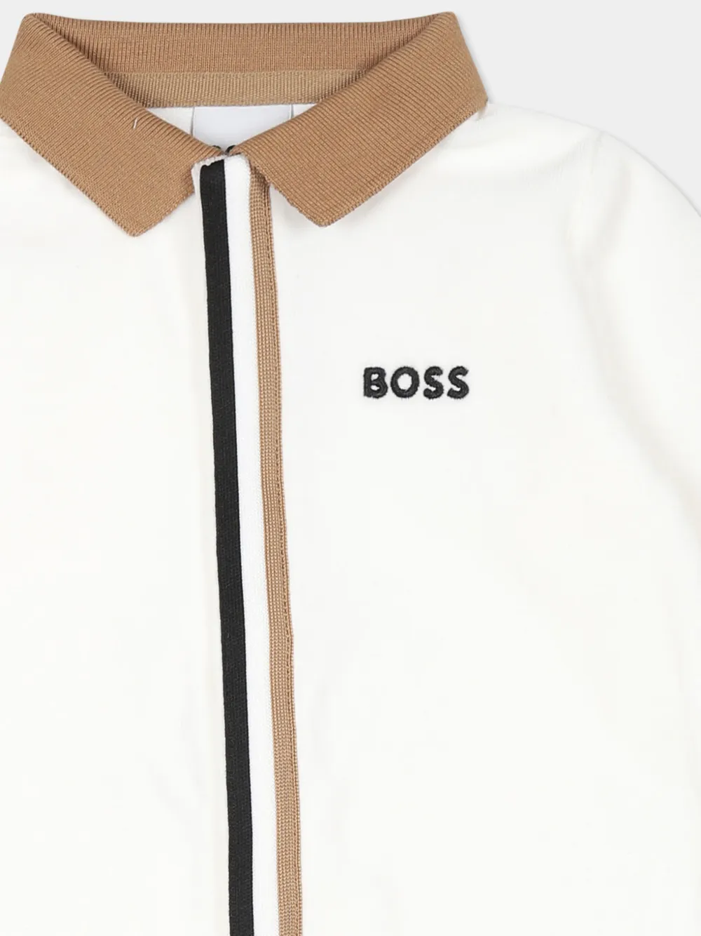 BOSS Kidswear Gestreepte romper met geborduurd logo Beige