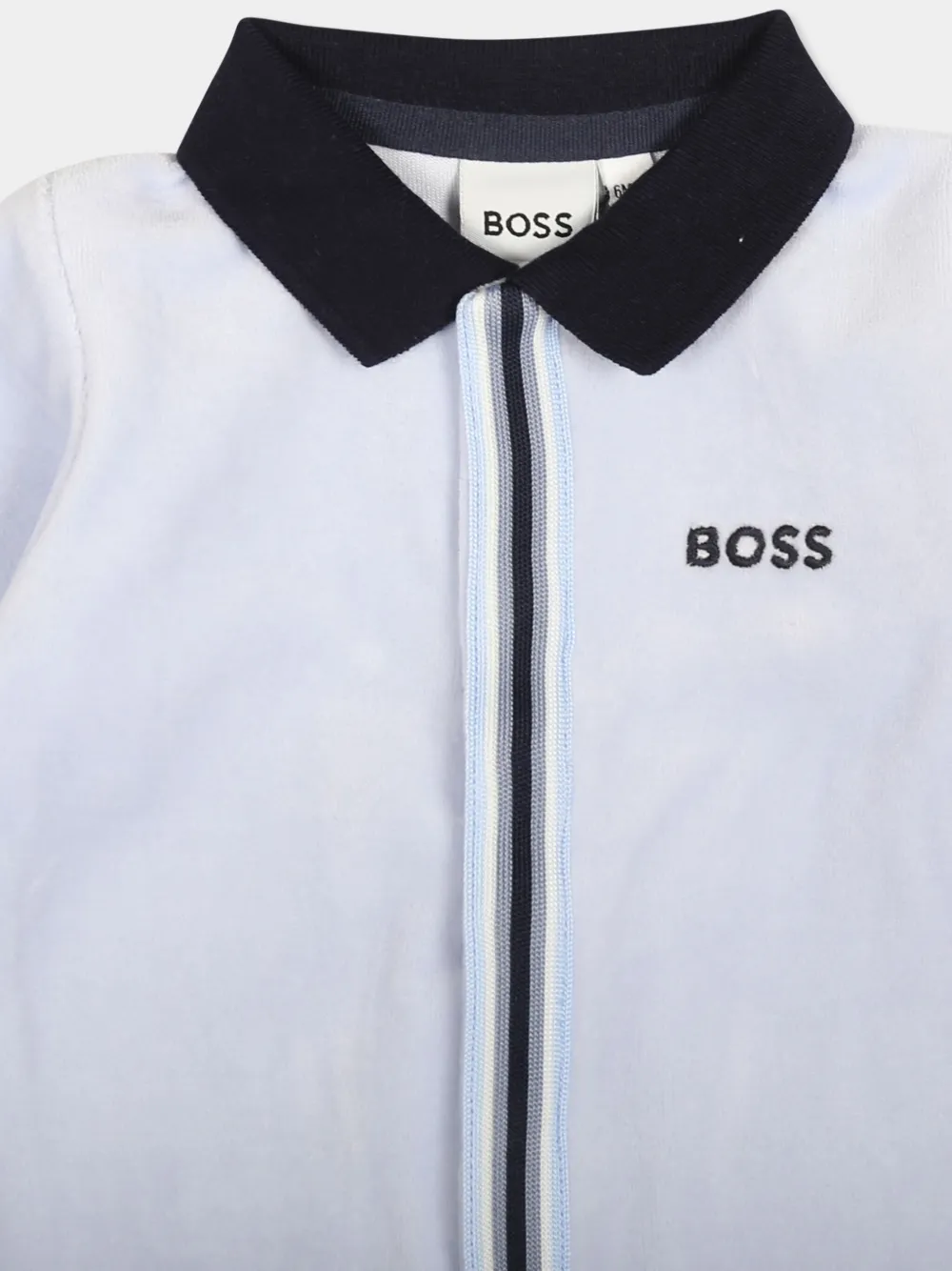 BOSS Kidswear Gestreepte romper met geborduurd logo Blauw