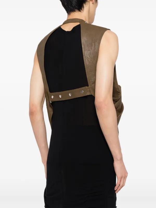 Rick Owens Leather V-neck Gilet Brown FARFETCH KW