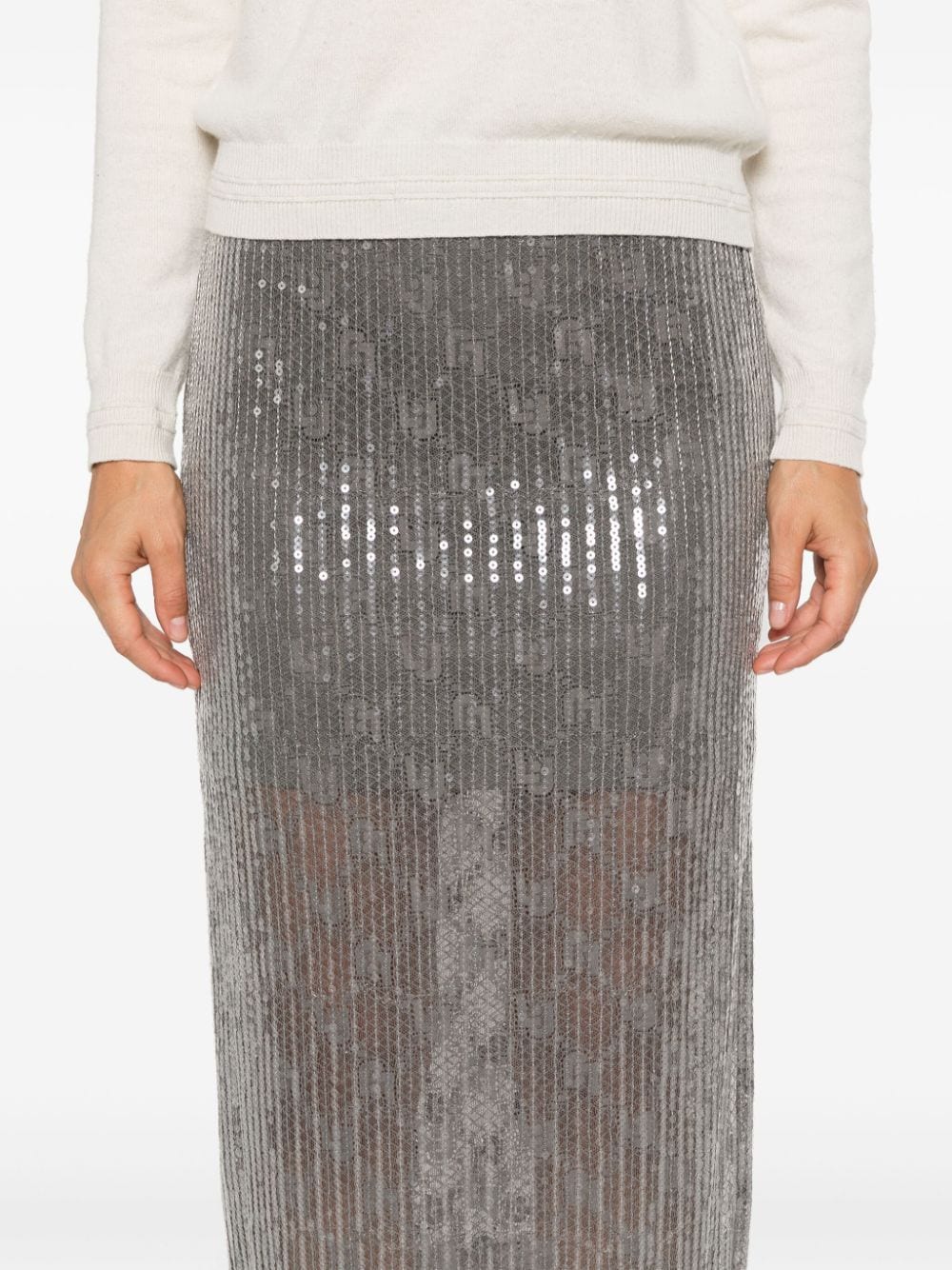 Shop Liu •jo Monogram-jacquard Midi Skirt In Grau