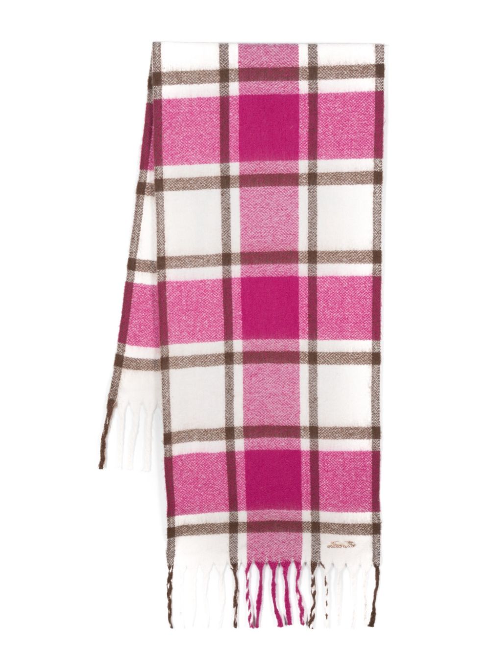 Shop Liu •jo Checkered Scarf In Rosa