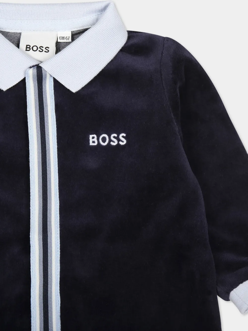 BOSS Kidswear Gestreepte romper met geborduurd logo Blauw