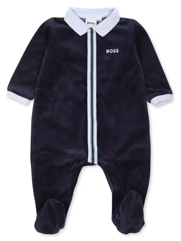 BOSS Kidswear logo embroidered striped babygrow