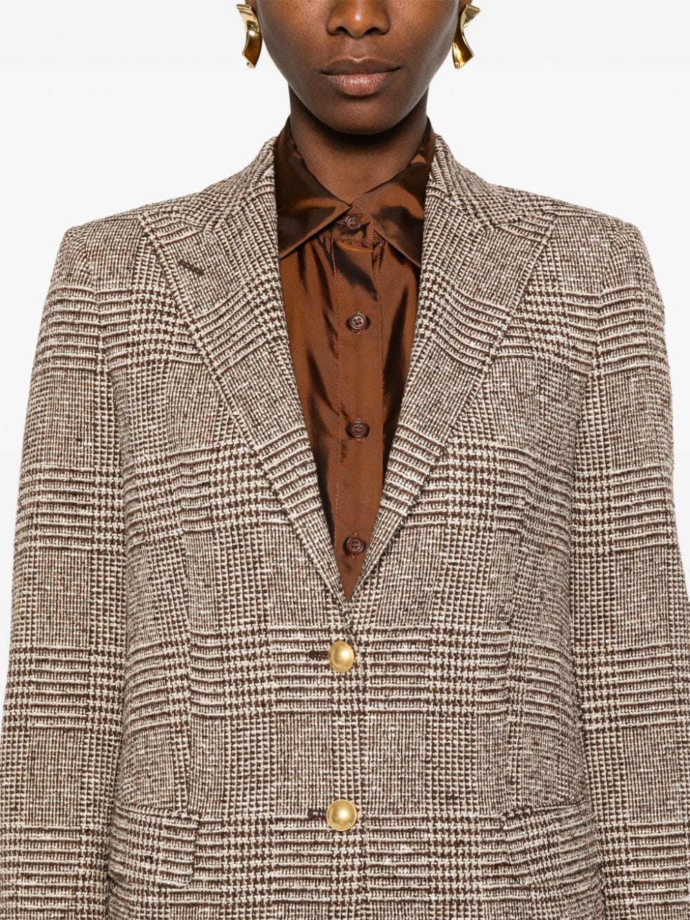 Shop Tagliatore Checked Blazer In Brown