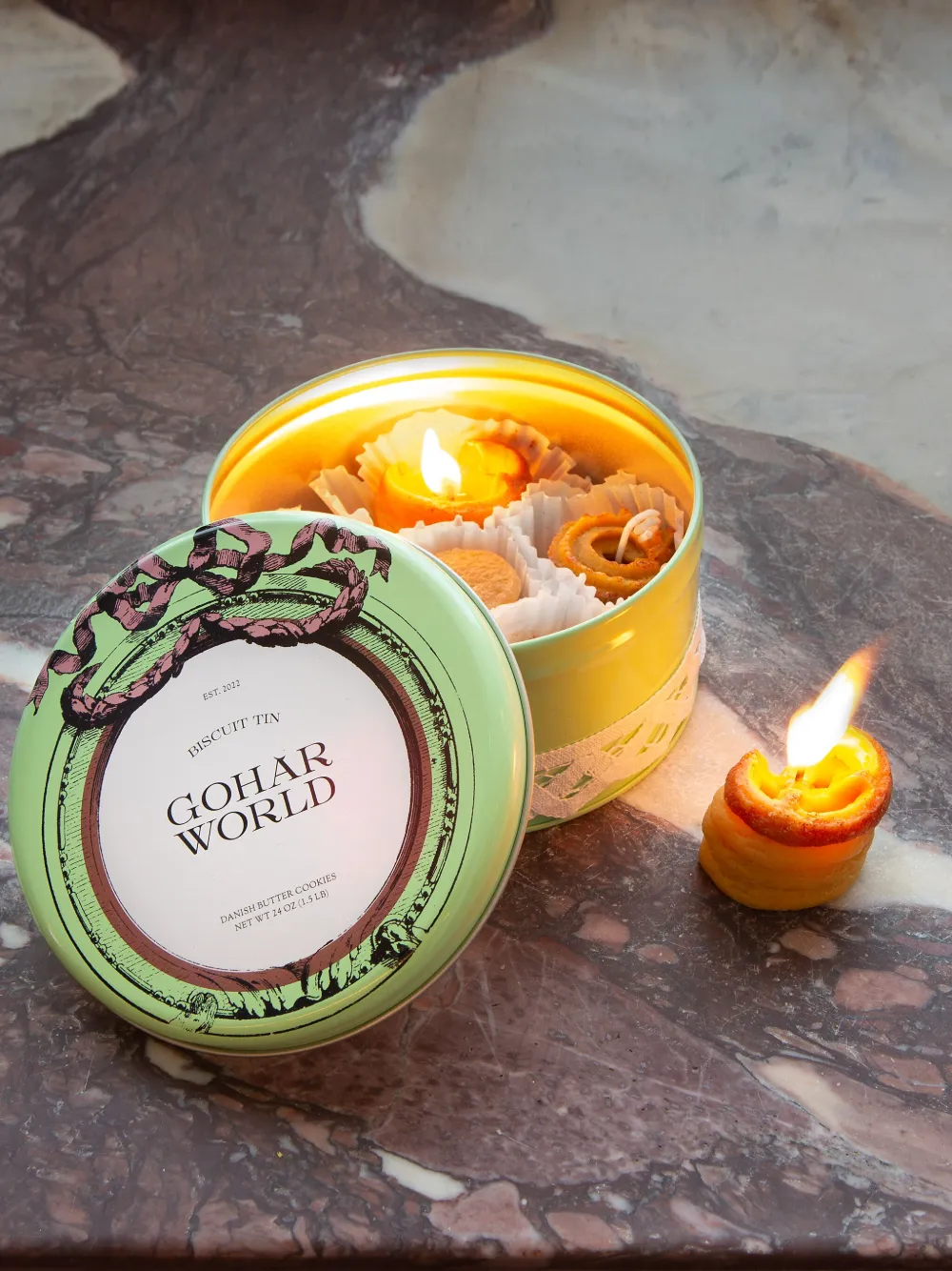 Gohar World Biscuit Tin Candles In Grün