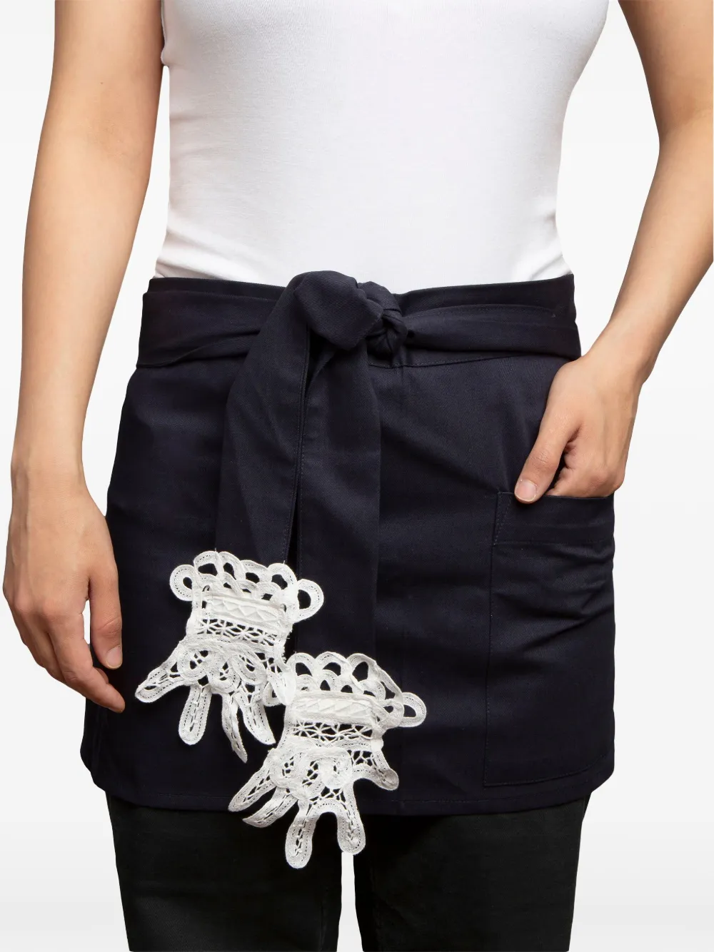 Gohar World Navy Hand-motif Lace-applique Metallic Faux-leather Mini Apron In Blue