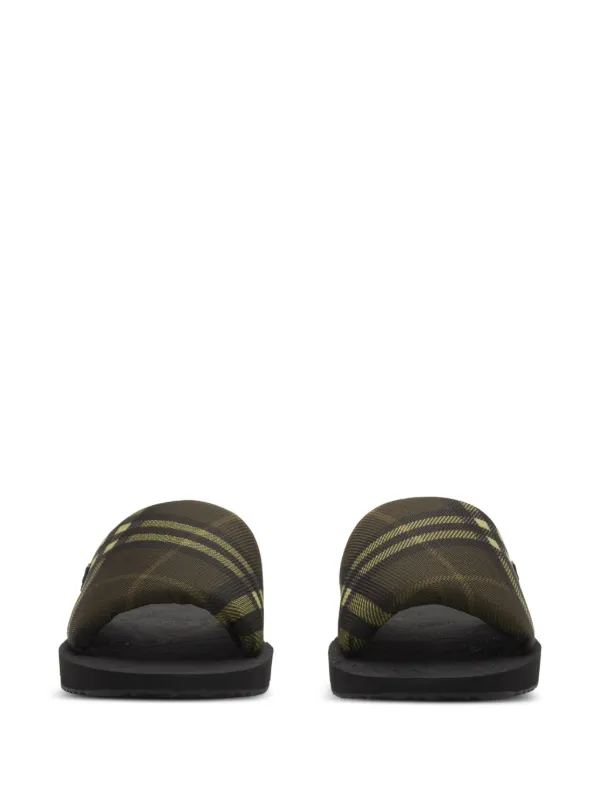 Burberry Check Trek Slides | Green | FARFETCH