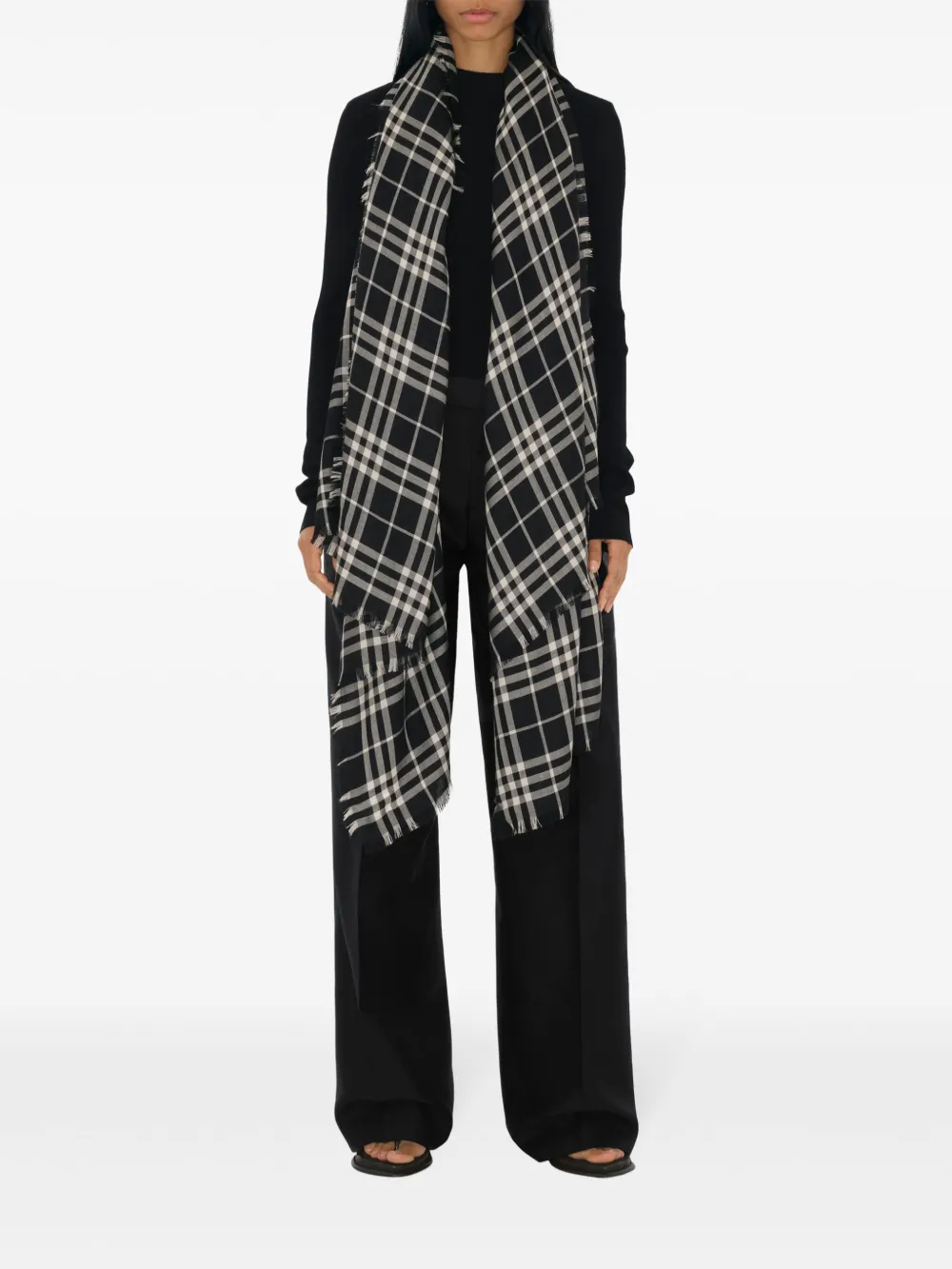 Burberry Geruite sjaal van kasjmierblend Zwart