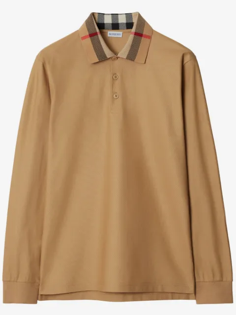 Burberry long-sleeve Check collar cotton polo shirt