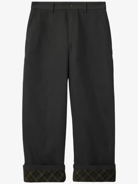 Burberry logo-embroidered check-cuff wide-leg trousers