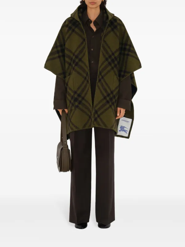 Burberry Check Wool Cape | Green | FARFETCH