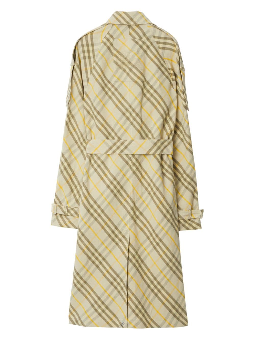 Shop Burberry Checked Linen Trench Coat In Neutrals