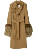 Burberry shearling-trimmed trench coat - Brown