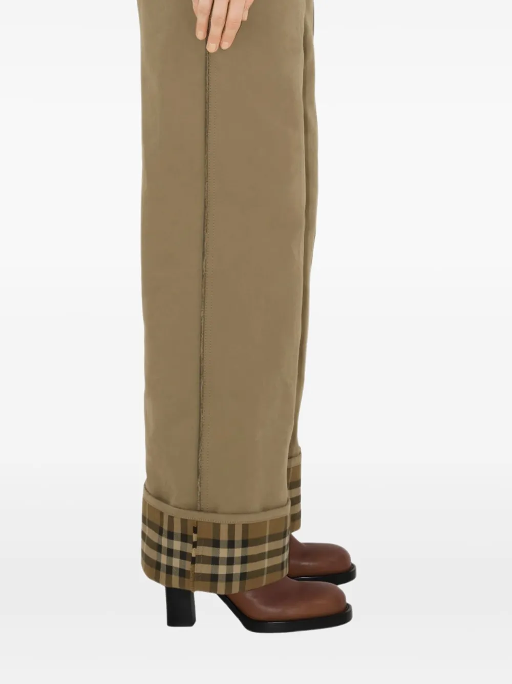 Burberry Broek met wijde pijpen en geruite afwerking Beige