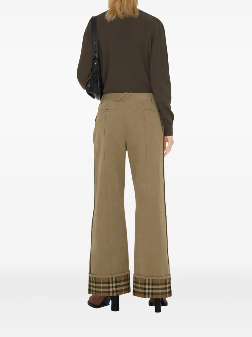 Burberry Broek met wijde pijpen en geruite afwerking Beige