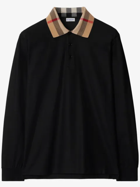 Burberry long-sleeve Check collar cotton polo shirt