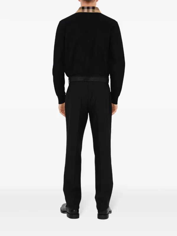 Tシャツ・カットソー Burberry Black Regular Fit Stretch Cotton Polo Shirt Long-sleeve Check Collar Cotton Polo Shirt in Black - Men