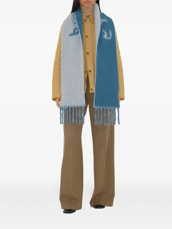 Burberry logo-intarsia Reversible Scarf | Blue | FARFETCH