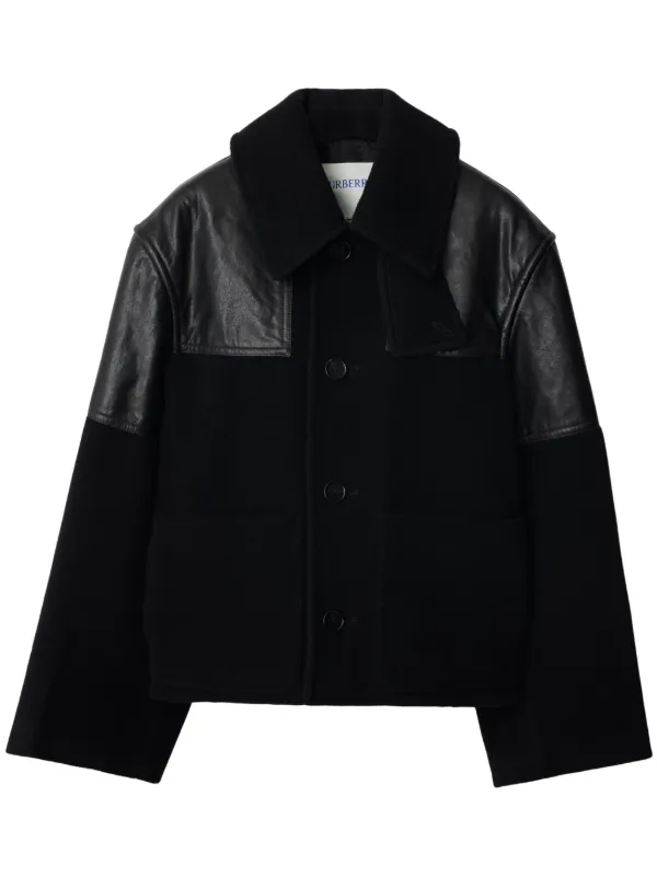 Burberry Panelled leather wool Jacket Black FARFETCH CA