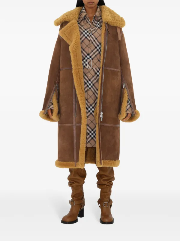 ジャケット Burberry FW24 Cappuccino shearling jacket (8095510 B8625) Burberry Shearling Coat | Brown | FARFETCH