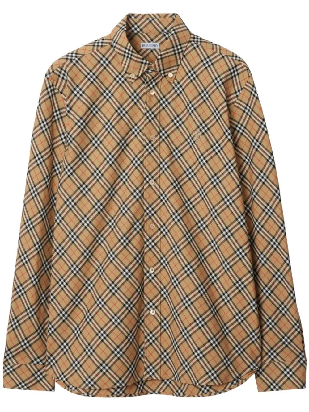 Burberry Cotton Check Shirt With Button-down Collar In Yellow