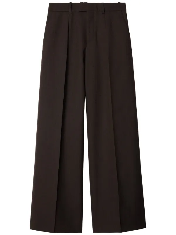 HERMES】Wool Wide Tuck Trousers GRAY Mid Grey Wide Leg Straight