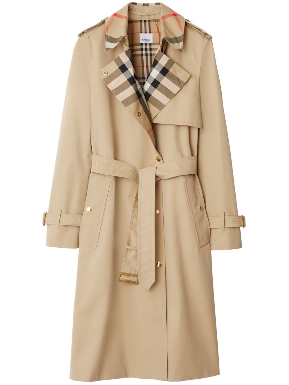 Burberry Gabardine trenchcoat met geruite kraag Beige