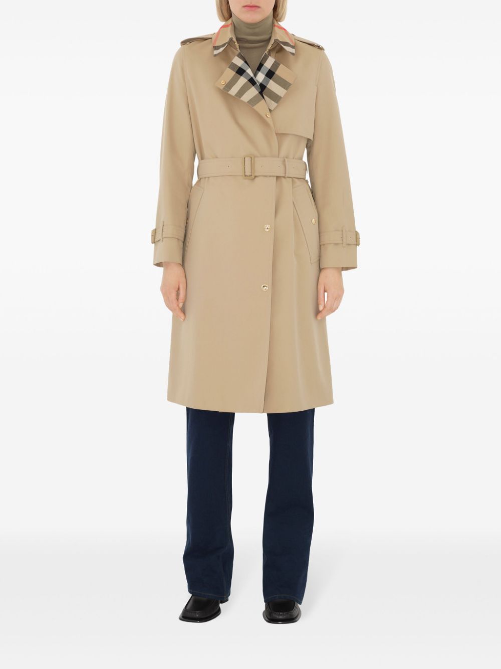 Burberry Gabardine trenchcoat met geruite kraag - Beige