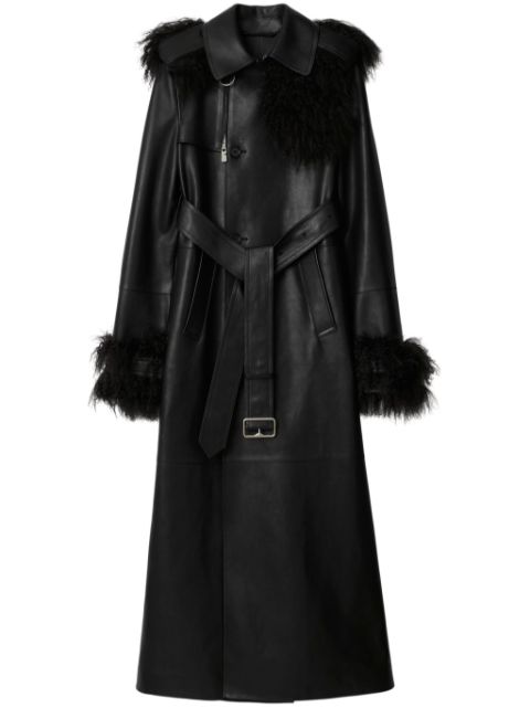 Cheap Burberry long leather trench coat Women