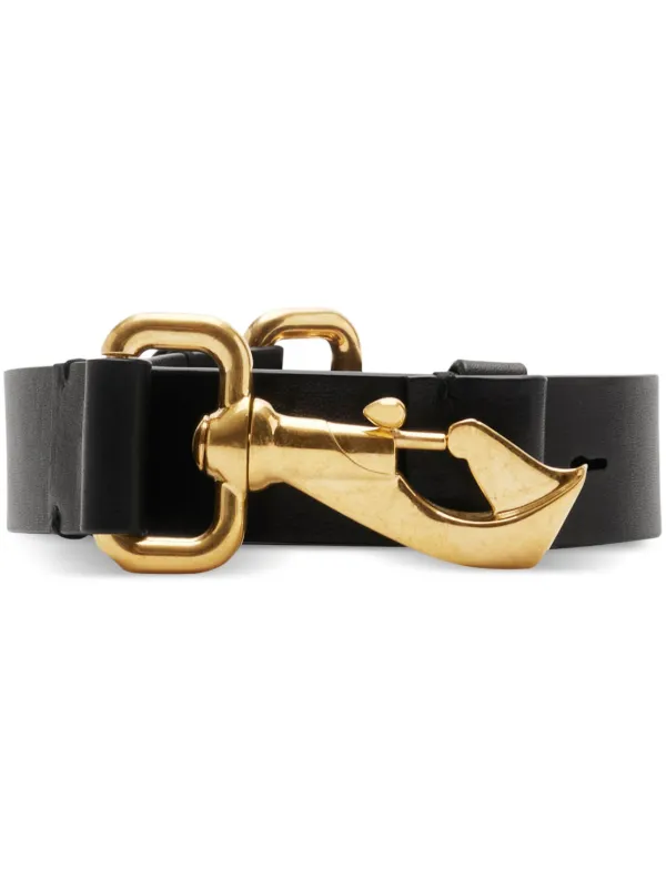 Burberry Wide Dual-Buckle Equestrian Leather Suede Waist Belt in eggplant Equestrian leather belt in black - Burberry | Mytheresa main image 2