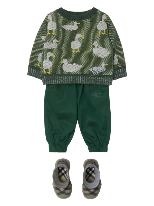 Burberry Kids Duck jacquard knit Sweater Green FARFETCH IE