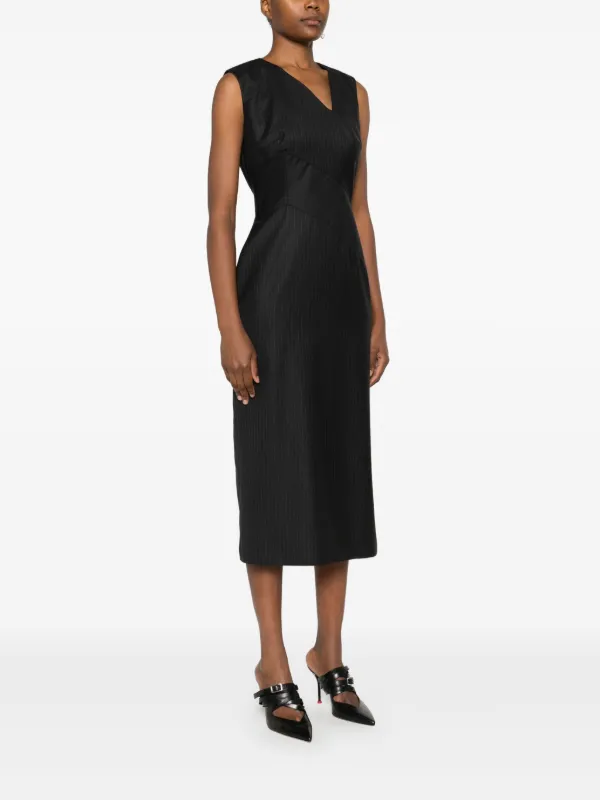 【Alexander McQueen】★pinstripe midi dress Alexander McQueen Pinstriped Midi Dress | Grey | FARFETCH CA