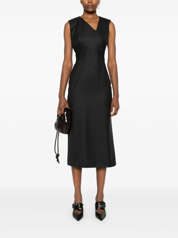 【Alexander McQueen】★pinstripe midi dress Alexander McQueen Pinstriped Midi Dress | Grey | FARFETCH PH