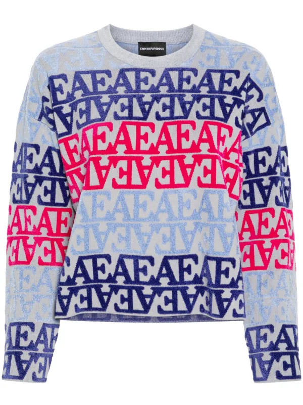 Emporio Armani Logo-flocked Sweater in Blue