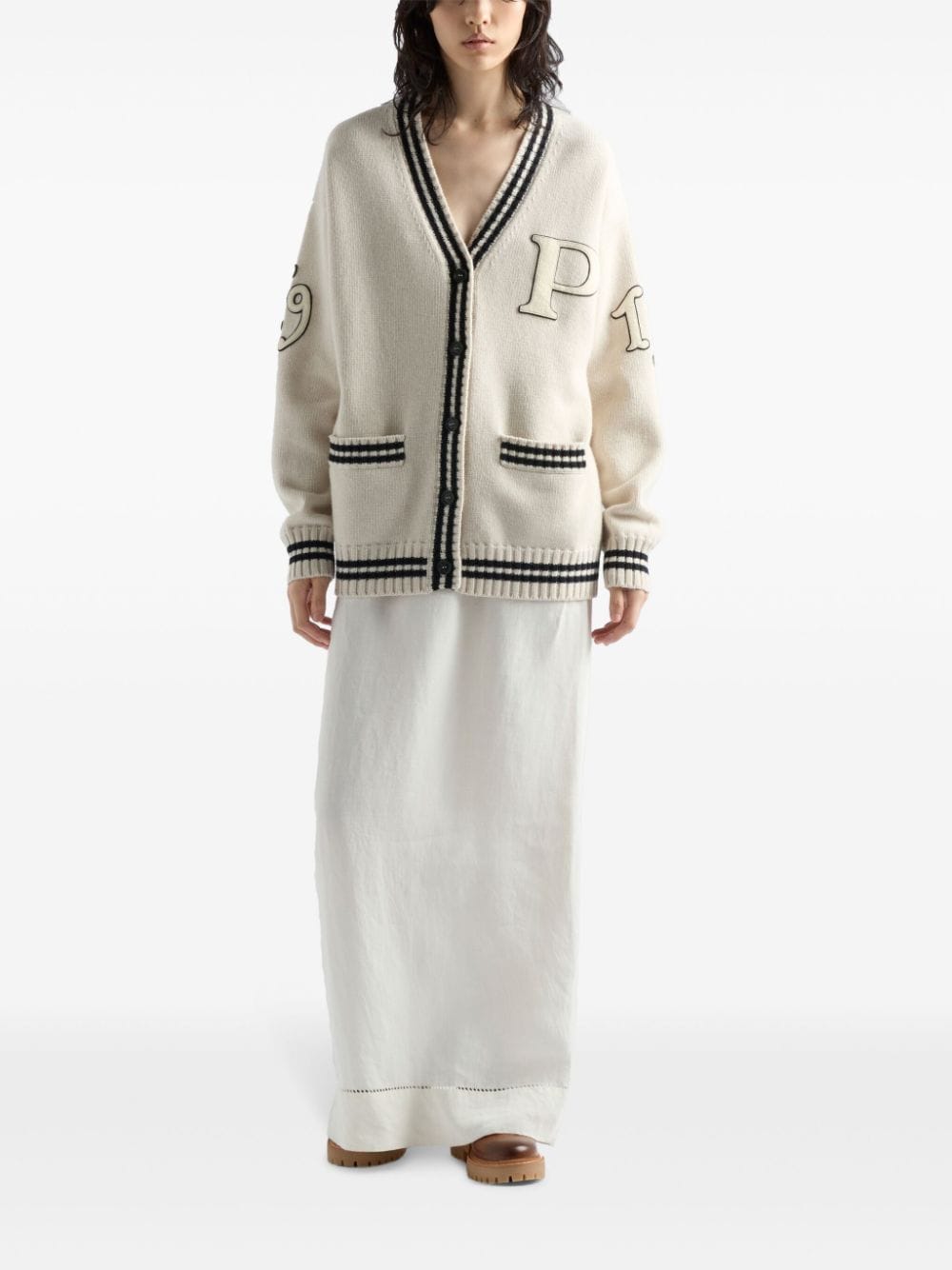 Shop Prada Wool And Cashmere Cardigan In F0304 Neutral