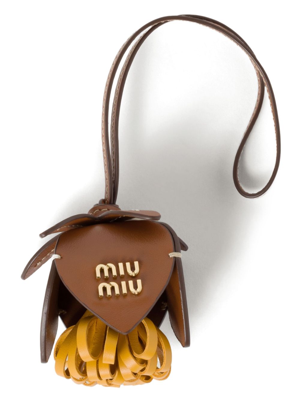 Miu Miu logo-lettering leather bag charm - Brown