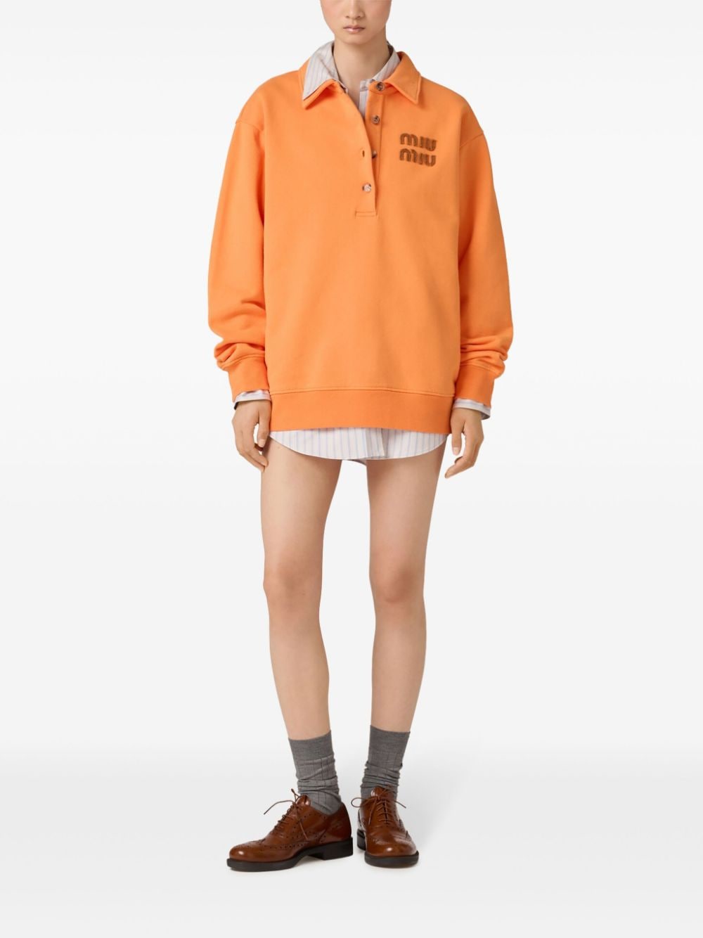 Miu Miu logo-embroidered polo shirt - Oranje