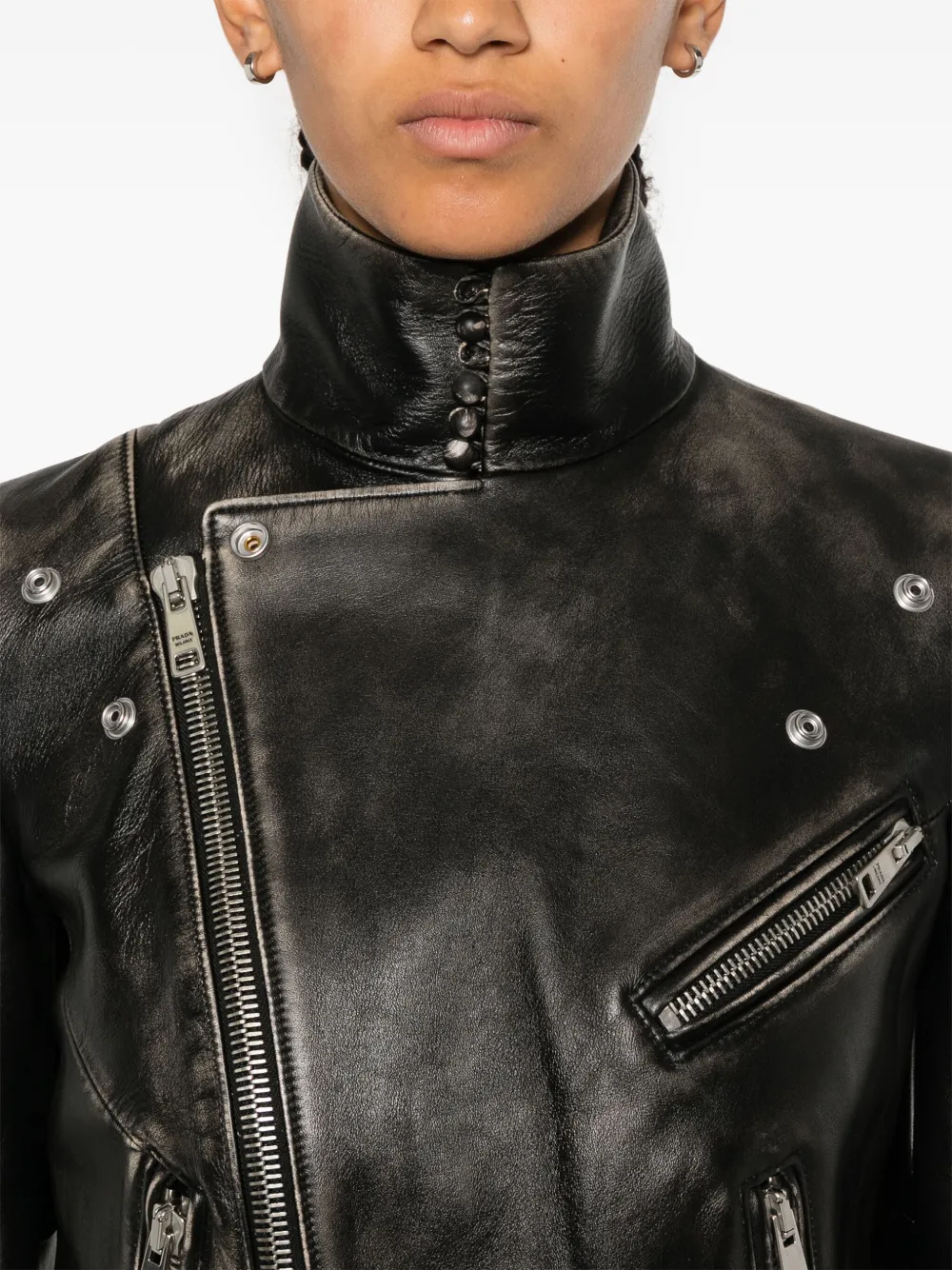 Prada Leren bikerjack Zwart