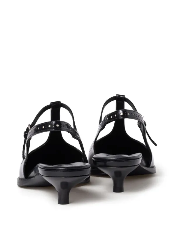 サンダル・ミュール Miu Miu Brogue Brushed Leather Slingbacks Miu Miu Brushed Leather Brogue Slingback T-strap Pumps