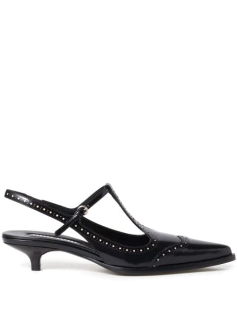 Miu Miu Brushed leather brogue slingback T-strap pumps