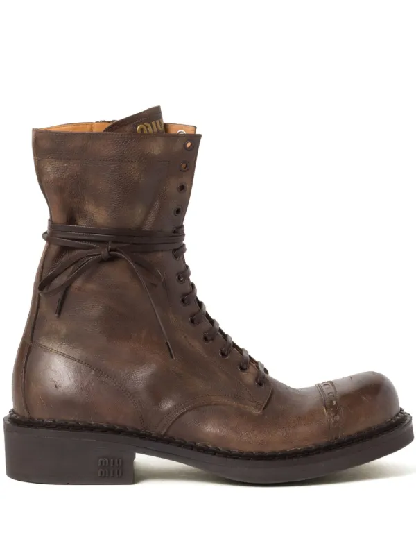 Miu Miu Leather Laced Boots 35mm Brown FARFETCH AO