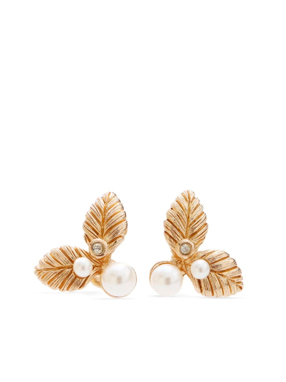 leaf faux-pearl stud earrings