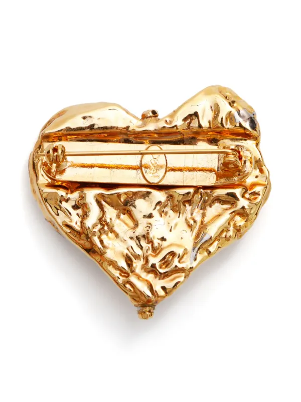 Saint Laurent Pre-Owned rhinestone-embellished Heart Brooch Gold