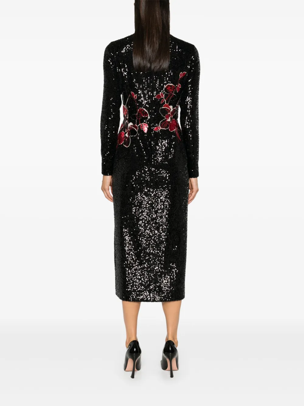 Elie Saab Maxi-jurk met geborduurde bloemen Zwart